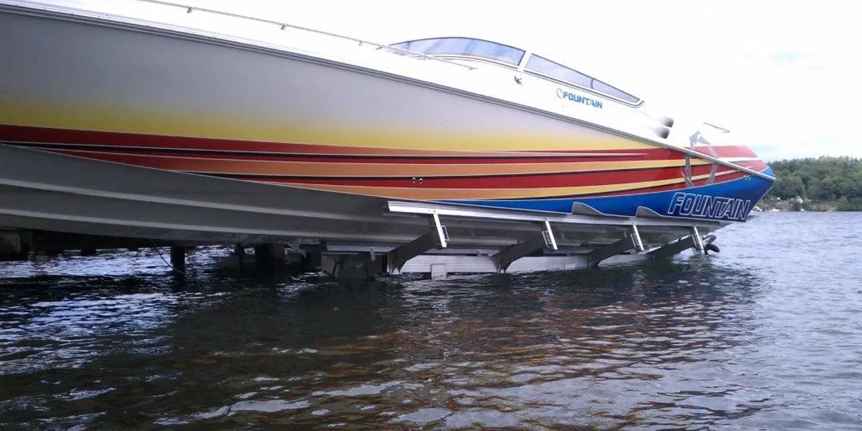 New boat lift installation on residential waterfront dock